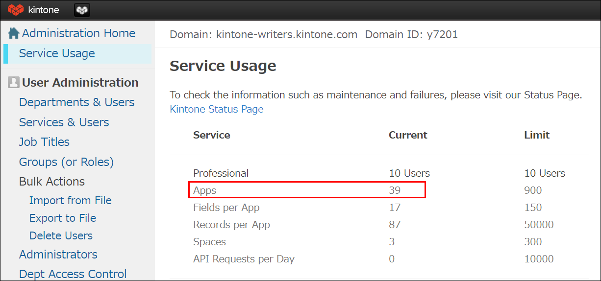 Screenshot: The "Apps" row on the "Service usage" screen is highlighted