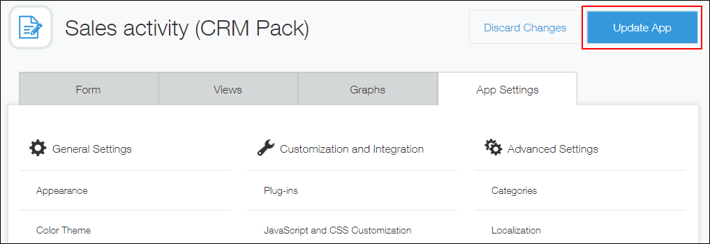 Screenshot: "Update app" is highlighted
