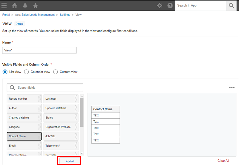 Screenshot: The "Add all" button on the "View" screen is highlighted