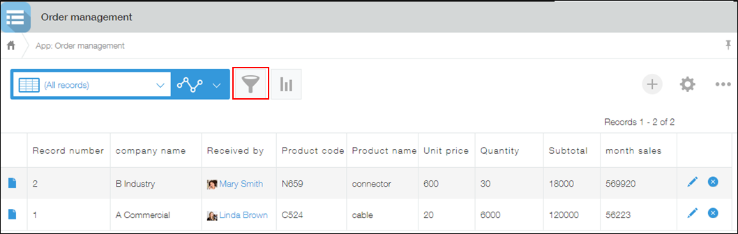 Screenshot: The "Filter" icon is highlighted