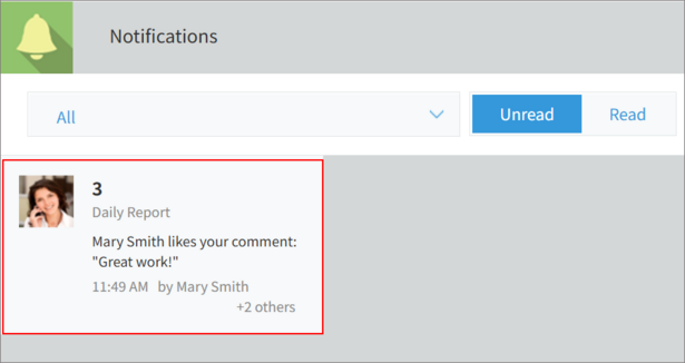 Screenshot: A notification about a "Like" is displayed in the "All" section on the notification screen