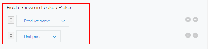 Screenshot: On the "Lookup settings" screen, the "Fields shown in Lookup picker" section is highlighted
