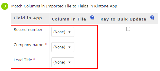 Screenshot: Specifying file columns to import