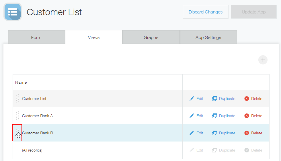 Screenshot: Reordering views