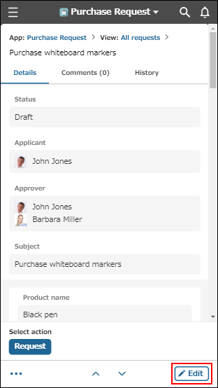 Screenshot: The "Edit" button on the "Record details" screen is highlighted