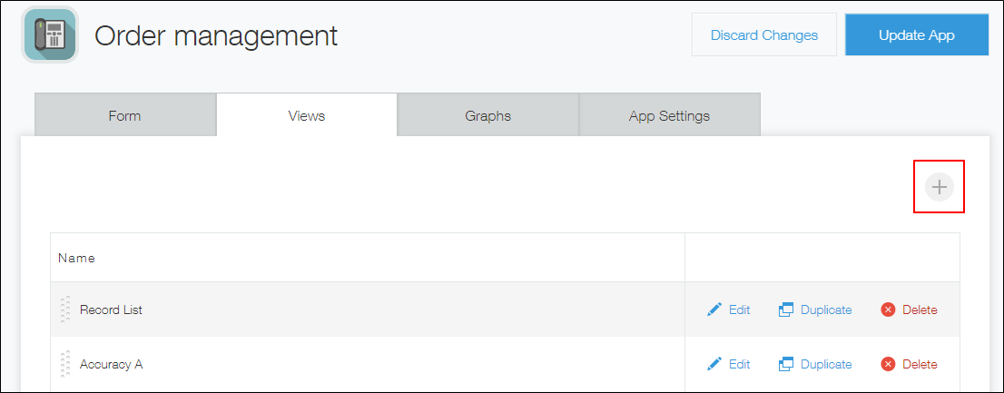 Screenshot: The "Add view" icon (the plus sign-shaped icon) at the right of the screen is highlighted