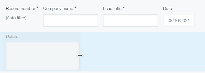 Screenshot: Adjusting the width of a field