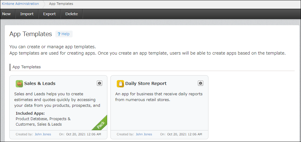 Screenshot: The "App templates" screen