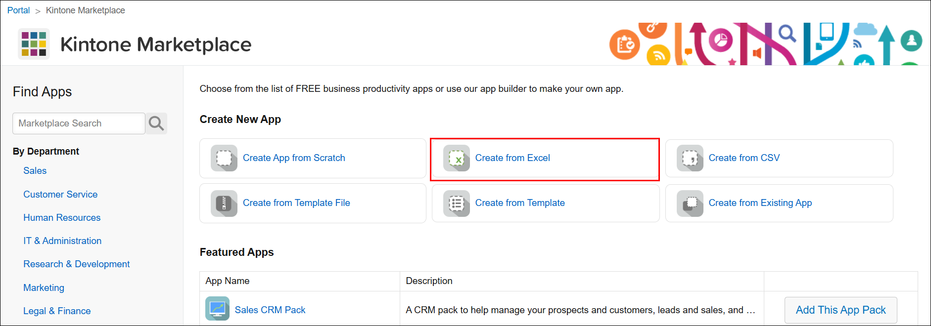 Screenshot: "Create from Excel" is outlined