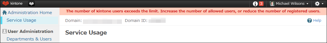 Screenshot: The message on the "Users & system administration" screen