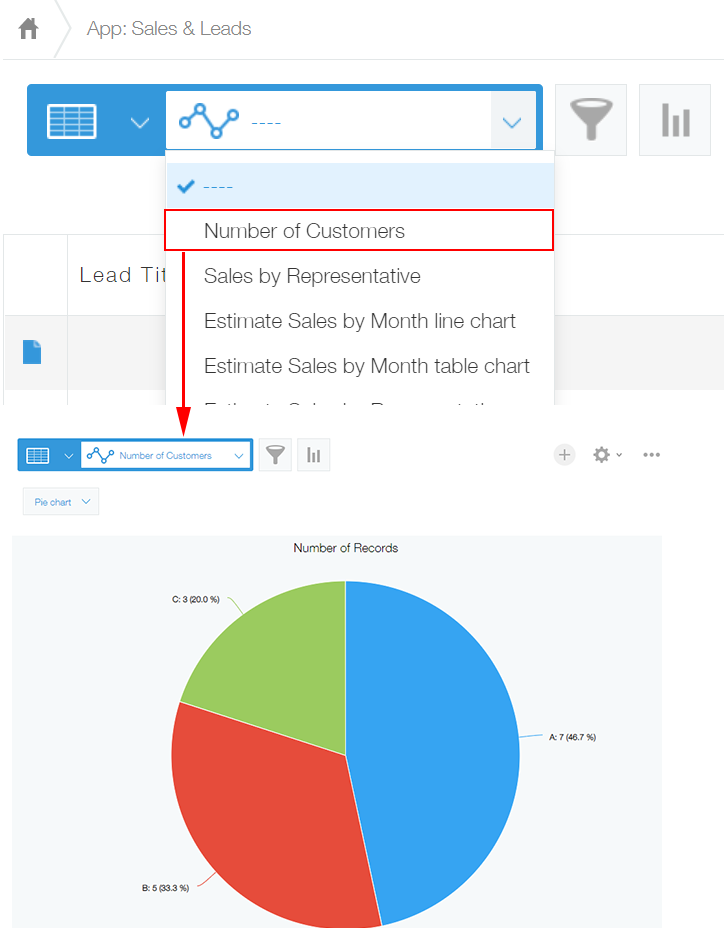Screenshot: Selecting a saved chart