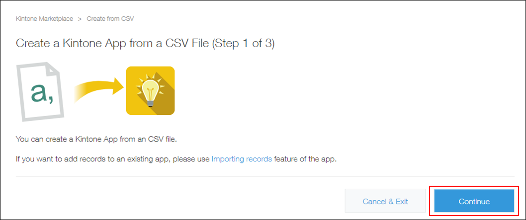 Screenshot: "Continue" is highlighted