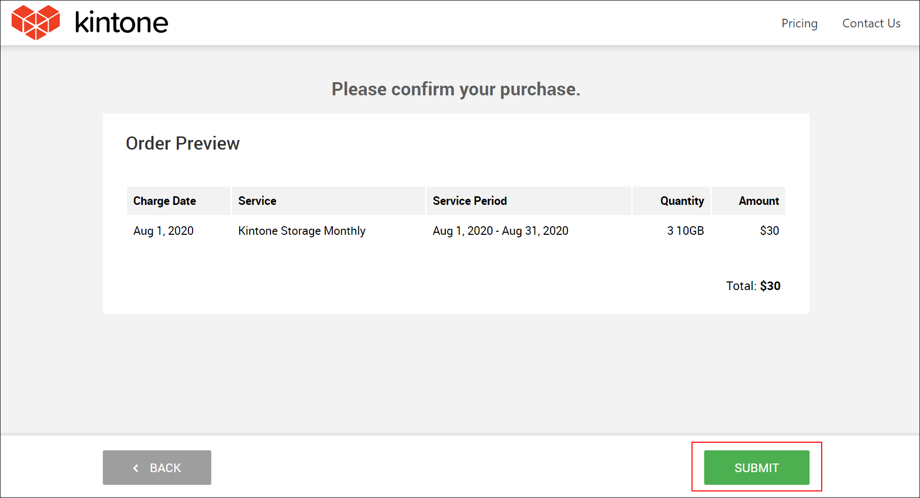 Screenshot: The "Submit" button is highlighted