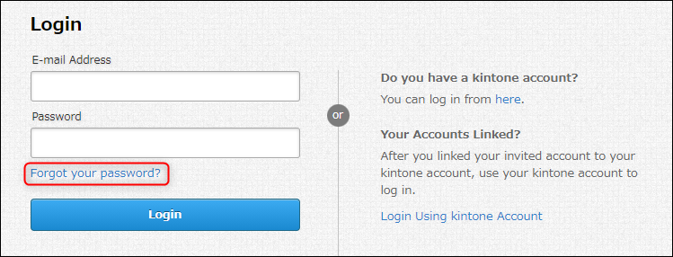Screenshot: The "Forgot your password?" link on the login screen is outlined