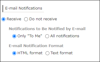 Screenshot: The "Email notifications" section on the "Personal settings" screen is displayed
