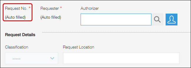 Screenshot: Example of a "Record number" field being used as a "Request No." field