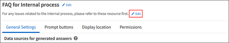 Screenshot: The "Edit" button is highlighted on the "AI Search chatbot settings" screen