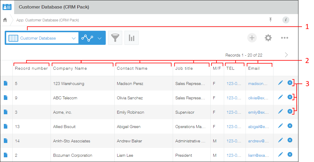 Screenshot: A list view is displayed