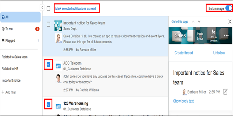 Screenshot: Marking multiple notifications as read at the same time