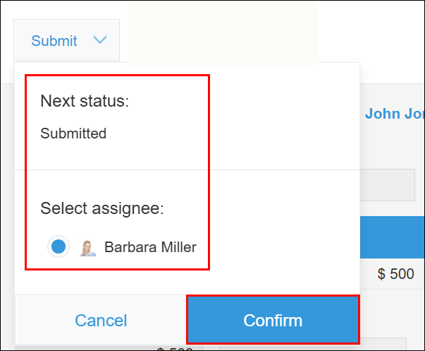 Screenshot: Selecting an assignee