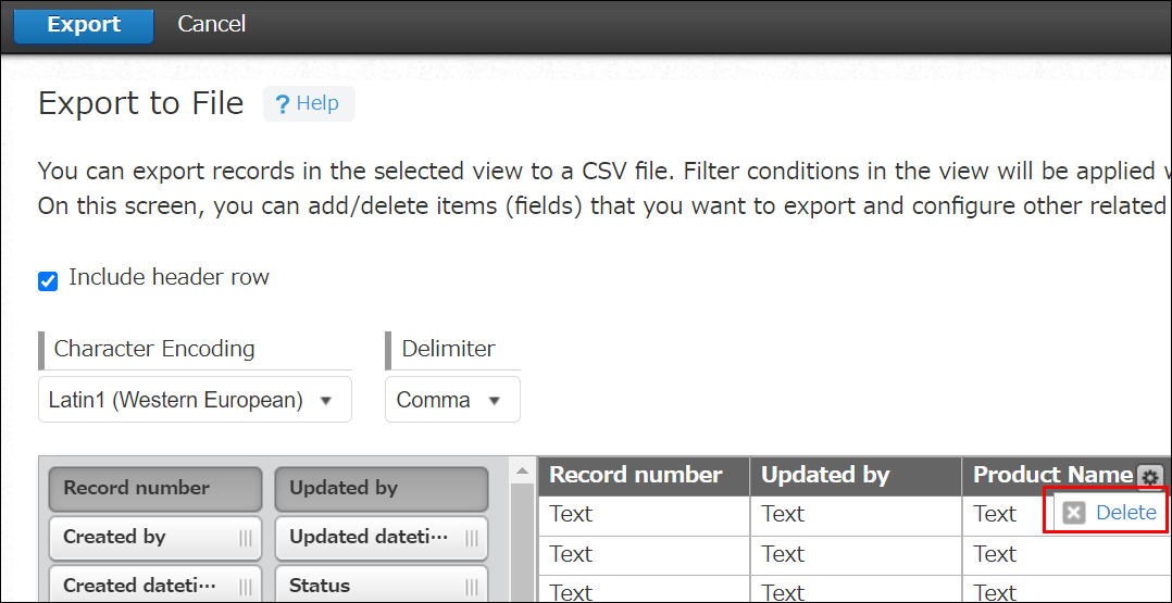 Screenshot: The "Delete" option is highlighted