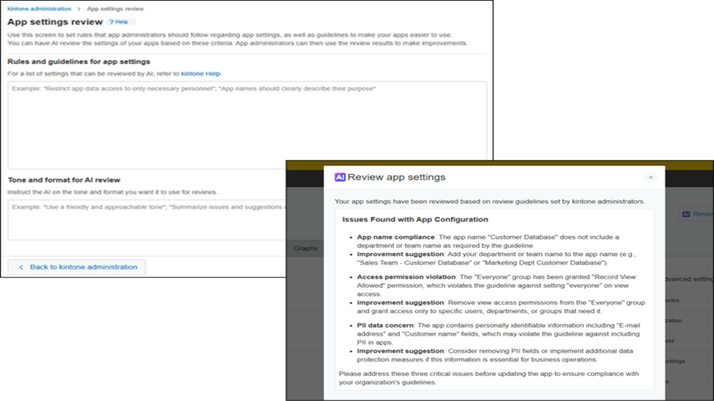 Screenshot: Using the AI App Settings Review feature