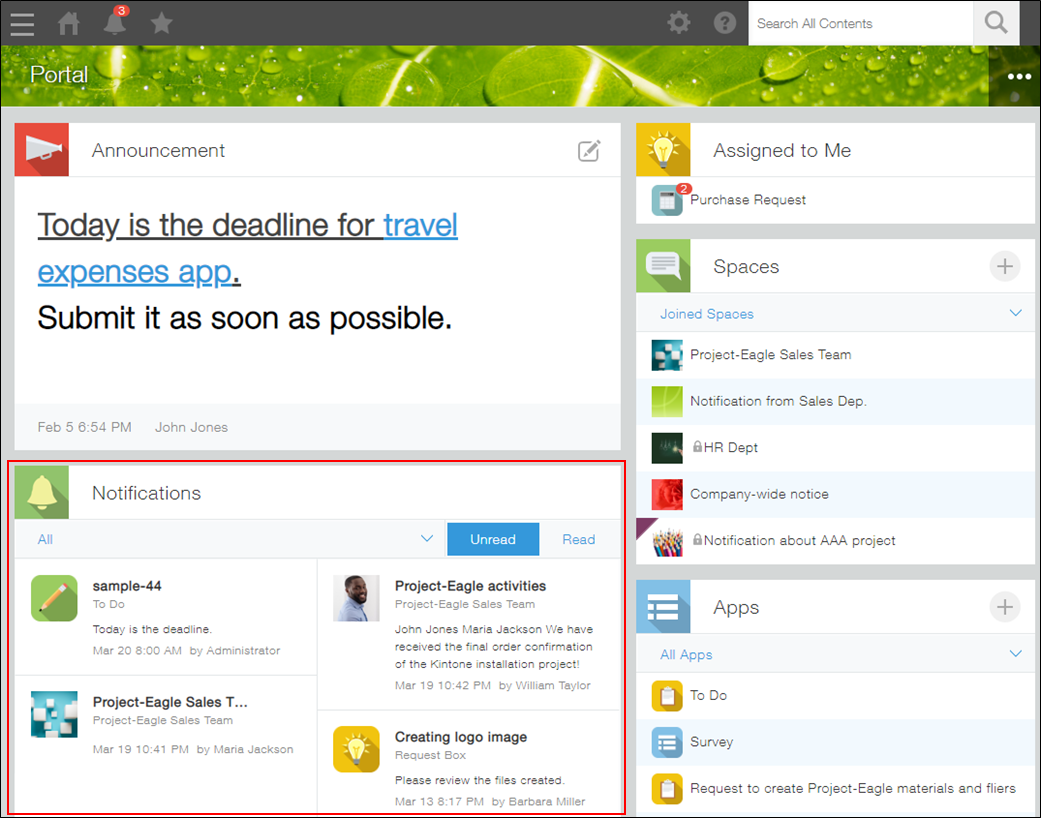 Screenshot: The "Notifications" icon on Portal is highlighted
