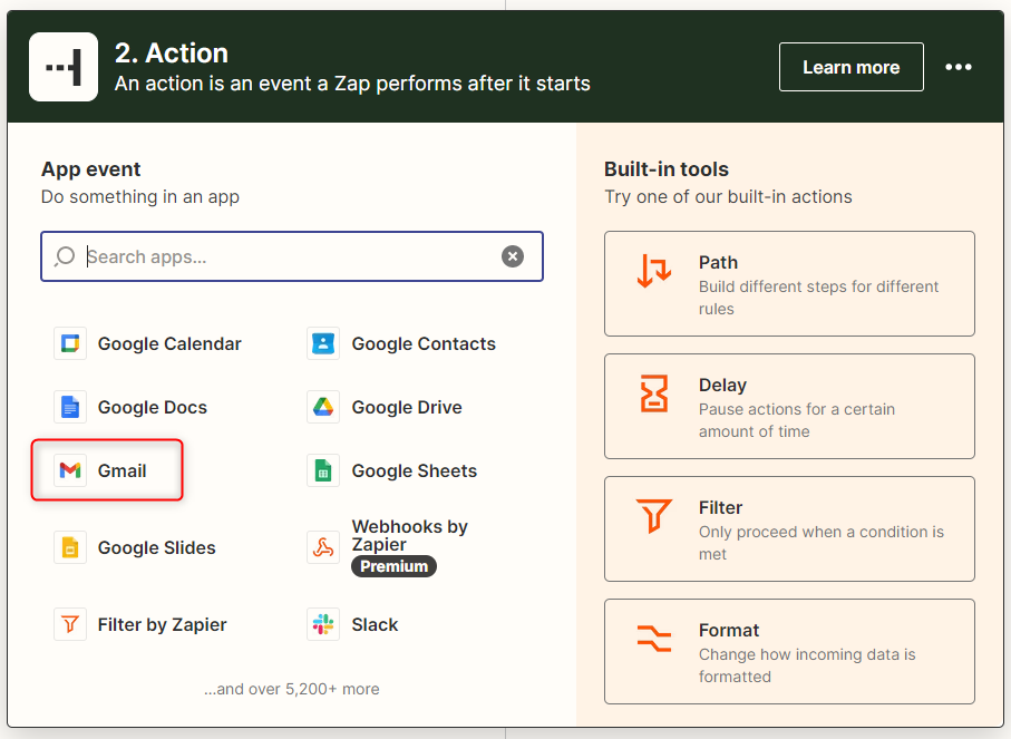 Screenshot: "Gmail" is highlighted