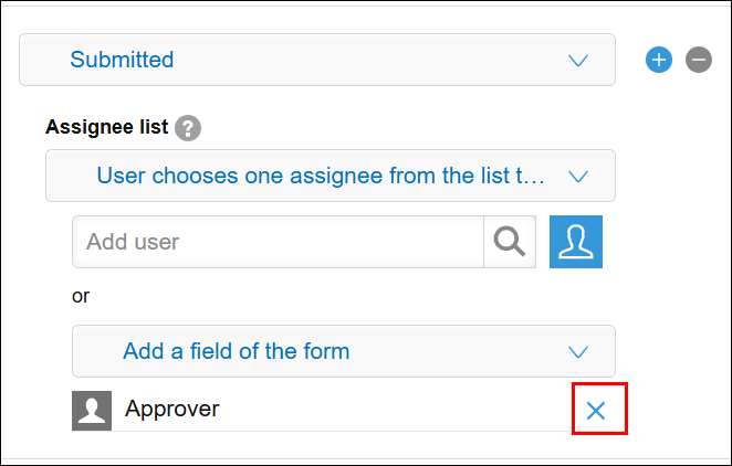 Screenshot: Deleting "Approver" from "Assignee list" on the "Process management" screen