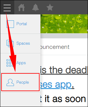 Screenshot: Opening a People page from "Quick access menu"