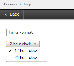 The drop-down list of time formats