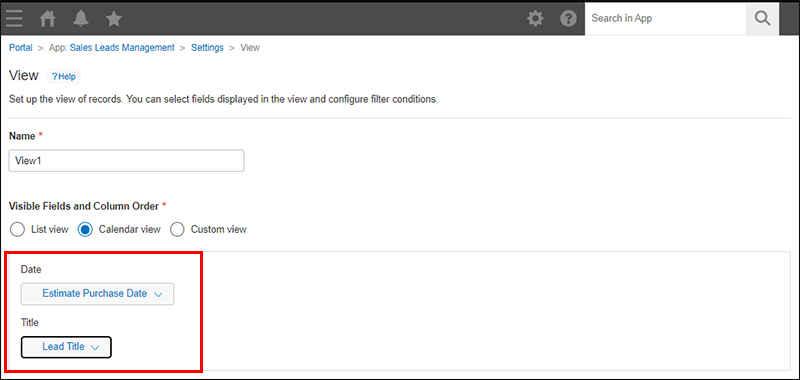 Screenshot: The calendar view options are highlighted