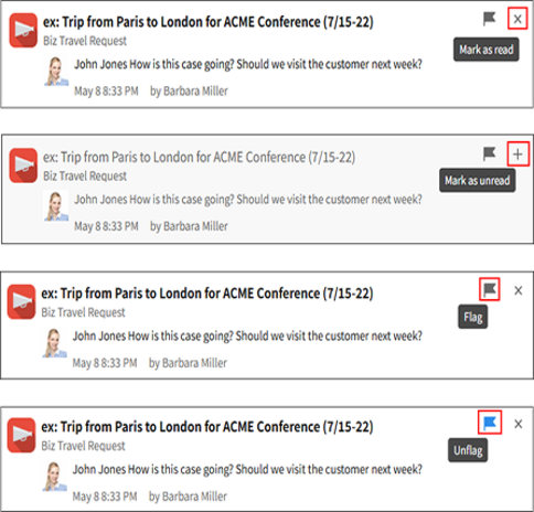 Screenshot: Actions available on the notification list are highlighted