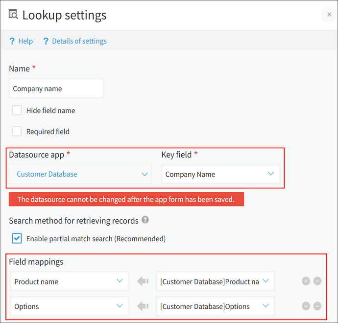 Screenshot: The "Lookup settings" screen