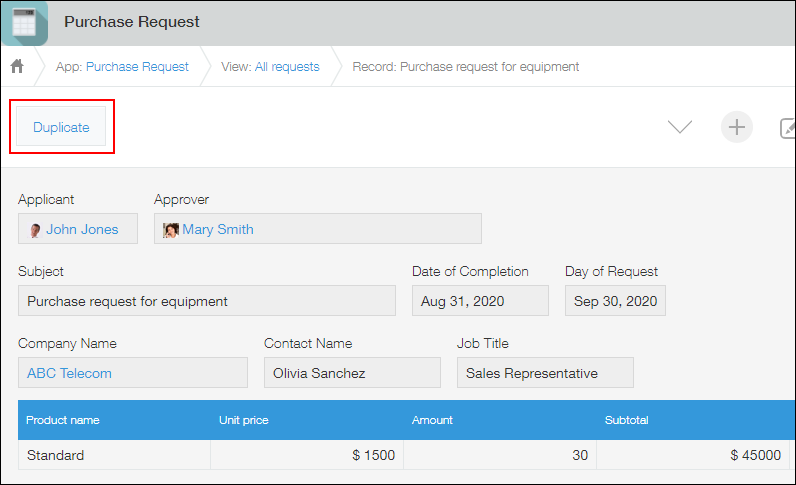 Screenshot: An action button is displayed