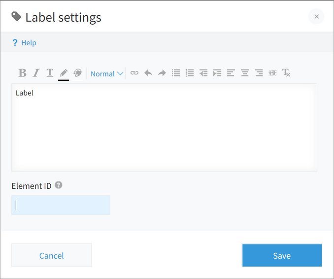 creenshot: The settings screen of a "Label" field