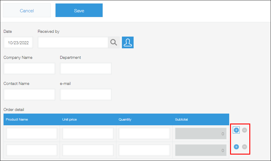 Screenshot: The "Add row" and "Delete row" icons are displayed to the right of a table