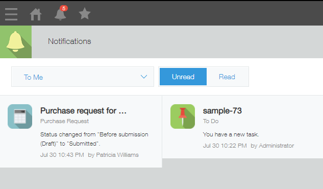 Screenshot: The "Notifications" icon with the number of unread "To me" notifications is highlighted