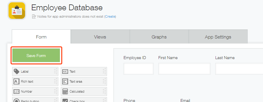 Screenshot: The "Save form" button