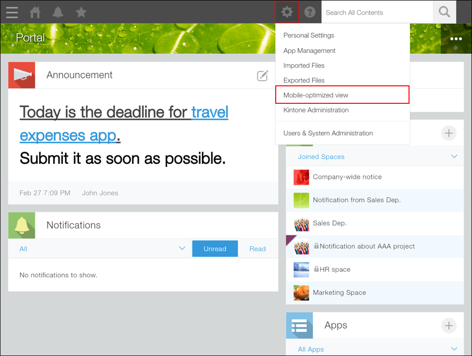Screenshot: "Mobile-optimized view" is highlighted