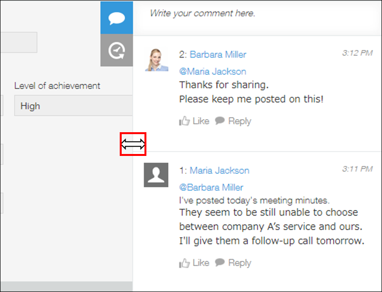 Screenshot: Changing the Width of the Comment Field