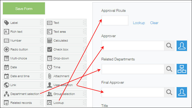 Screenshot: Adding necessary fields to a form in the app for process management