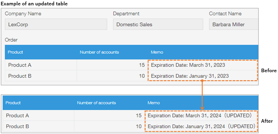 Screenshot: Image of the app with configured fields