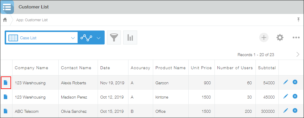 Screenshot: The "Show record details" icon is outlined