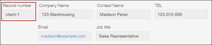 Screenshot: Example of an app with an app code set. "client-1" is displayed in the "Record number" field