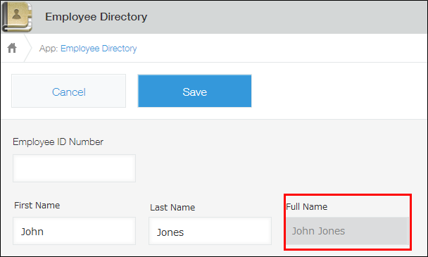 Screenshot: The concatenated value is displayed in the "Full Name" field