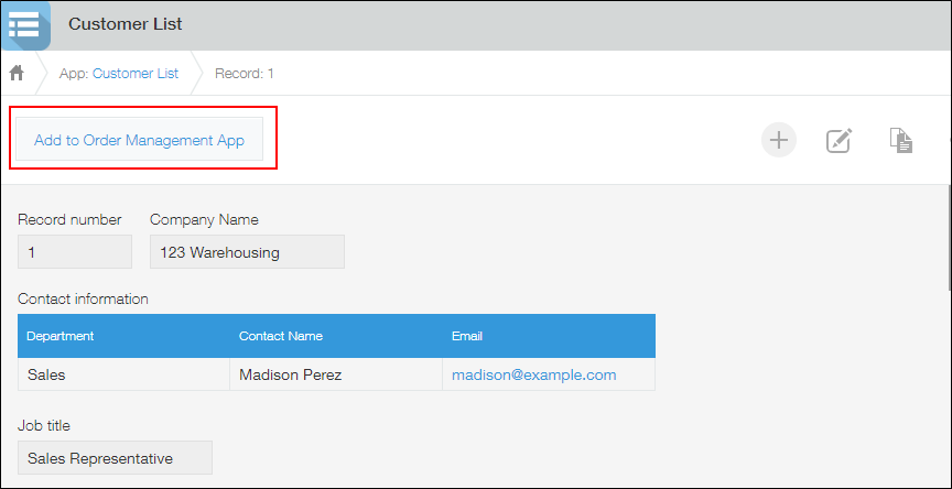 Screenshot: An action button is displayed on the "Record details" screen