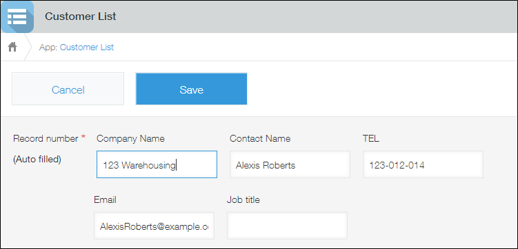 Screenshot: Editing record information on the "Record details" screen
