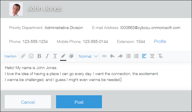Screenshot: Comment being entered in the field on the People page