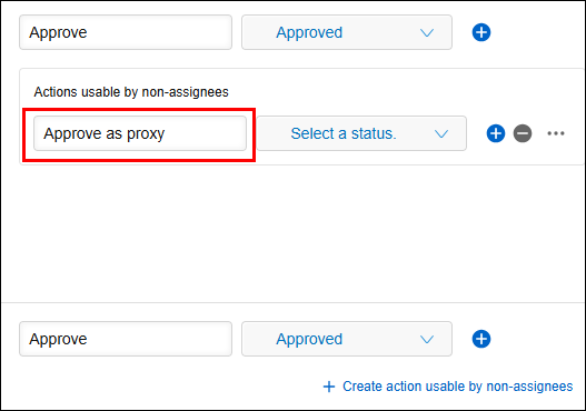 Screenshot: The button name of an action usable by non-assignees is highlighted